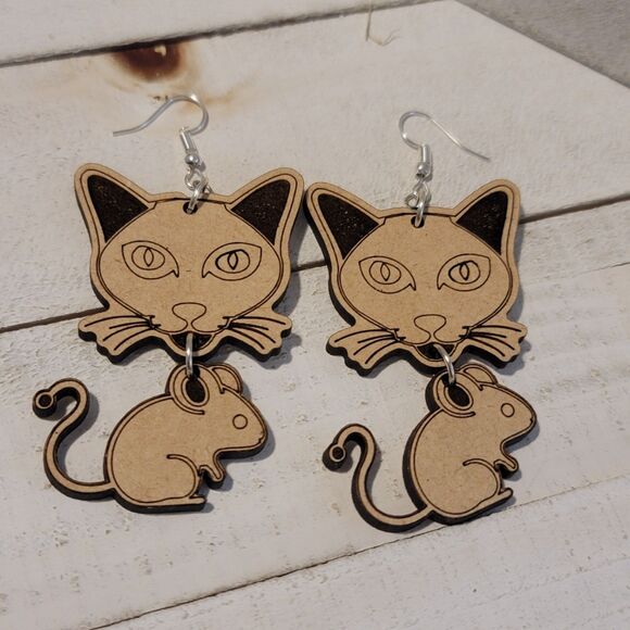 Handmade Cat and Mouse Earrings #3 - Picture 2 of 7